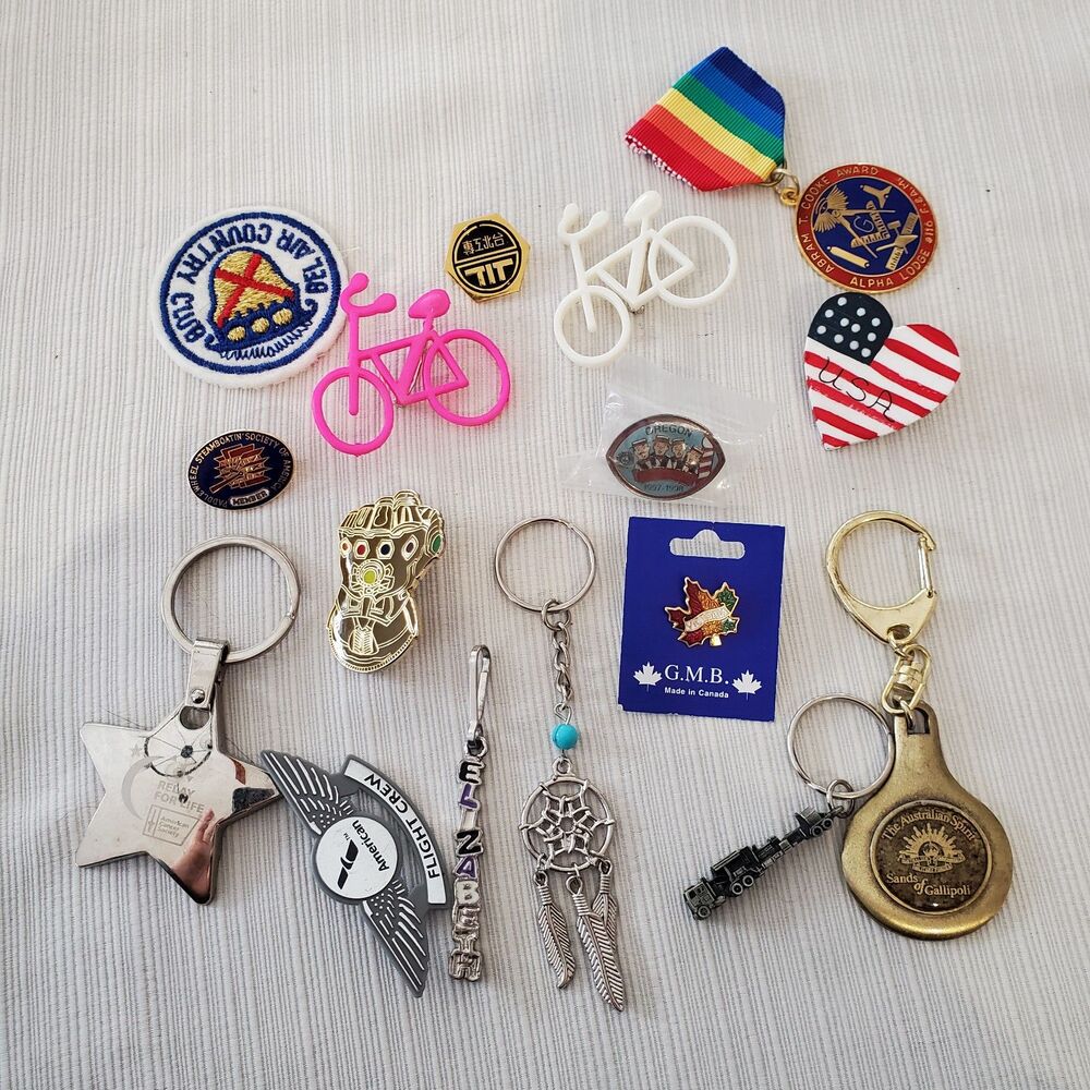 Lot of Pins, Keychain, Brooches, etc